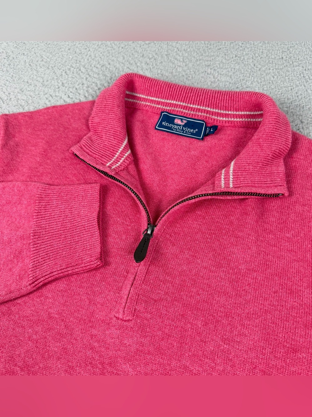 Vineyard Vines Sweater Mens Large Pink Boathouse Quarter Zip Wool Blend Casual